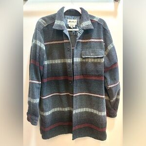 Eddie Bauer Vintage Gray Striped Button Down Wool Shirt Jacket Medium